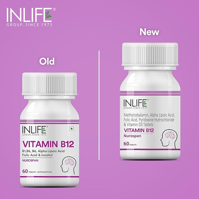 Nurospan Brain Vitamins B12 Methylcobalamin 1500mcg, ALA (Alpha Lipoic Acid), Folic Acid & Vitamin D3 for Energy | Vegetarian Brain Supplements for Memory and Focus | GMP Tested - (60 Count)
