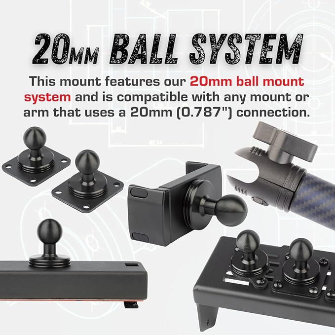 Bulletpoint Dash Cell Phone Holder For RAM Truck (2019+ 1500, 2500, 3500 and TRX) with 20mm Single Ball Mount - Compatible with iPhone and Android Smartphones