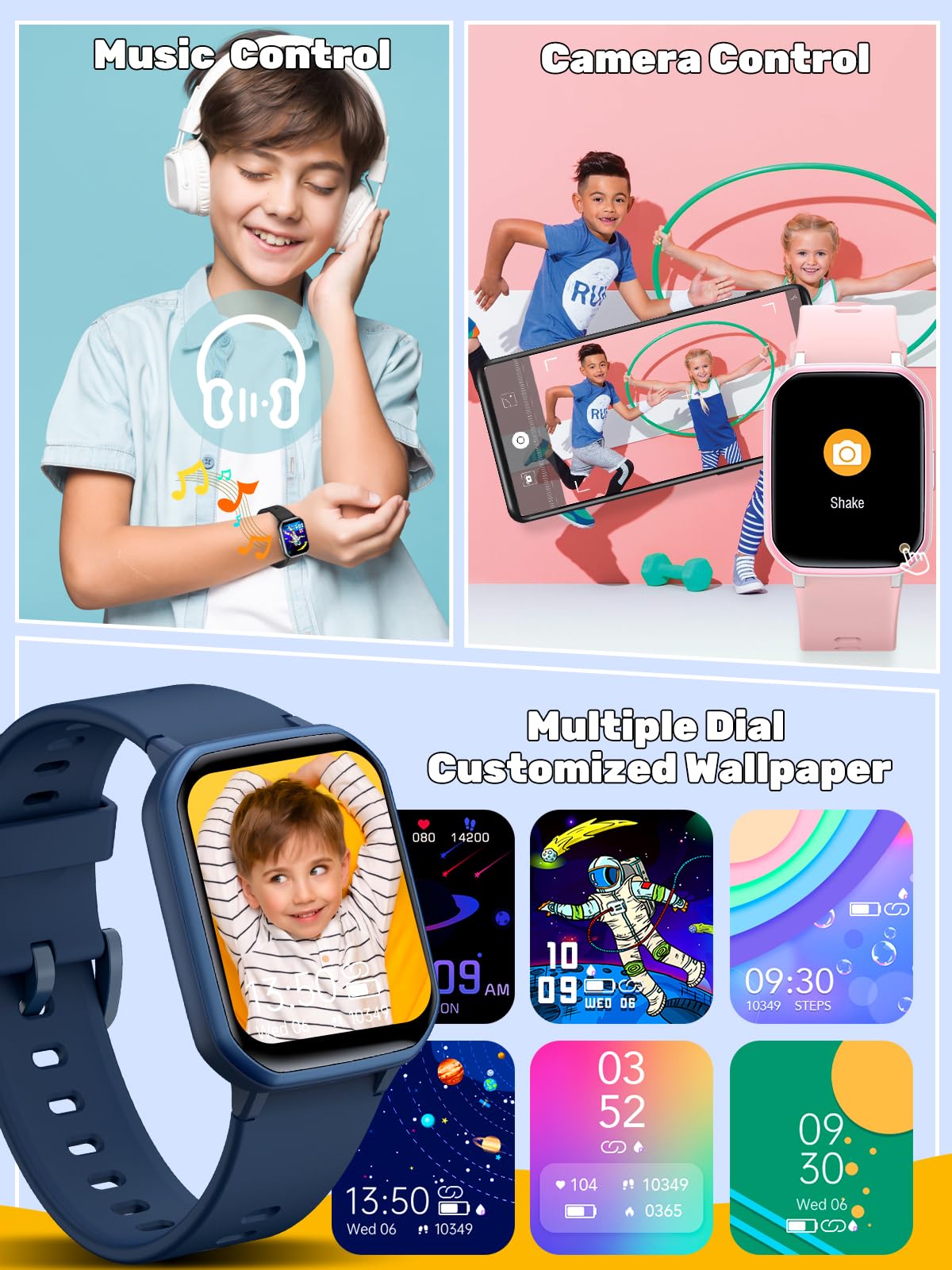 teslahero Kids Smart Watch for Boys Girls,Children Fitness Tracker with Heart Rate Sleep Monitor,Waterproof Activity Tracker Pedometer Step Counter for Android iPhone (Blue)