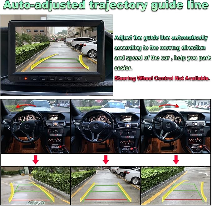 Car Backup Camera with Dynamic Trajectory Guide Line, GreenYi AHD1080P Reverse Rear View Cam, Adjustable Fisheye Lens, Night Vision Waterproof 170 Degree Wide View