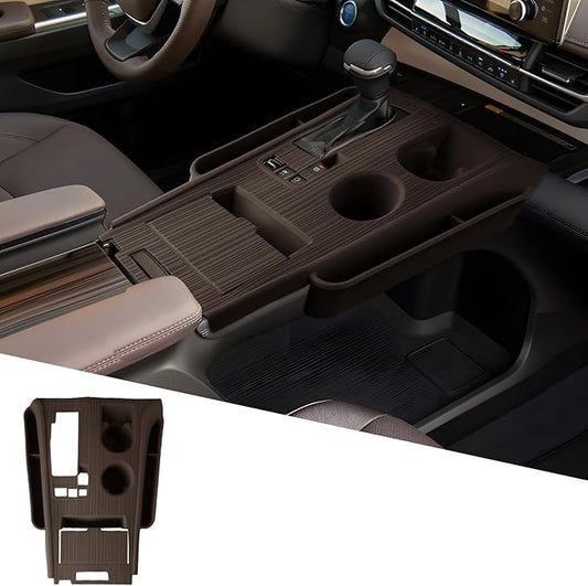 2026 Sienna Center Console Organizer - for 2021-2025 2026 Toyota Sienna Silicone Center Console Cover Tray - 2021-2026 Sienna(XLE/XSE/Limited/Platinum/Woodland Edition) Interior Accessories(Brown)