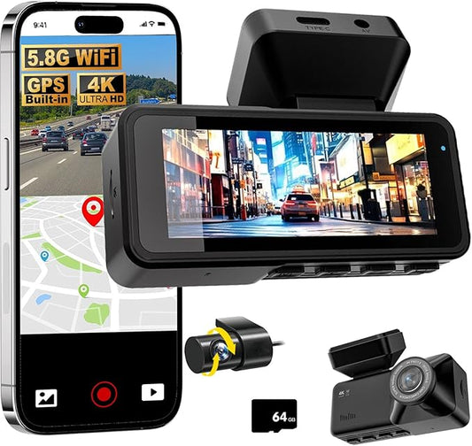 2026 New Osmo Dashcam Pro 3.0 4K Front and Rear Dash Cam, 4K + 1080P Dash Camera for Car with Night Vision (WiFi+GPS+64GB)