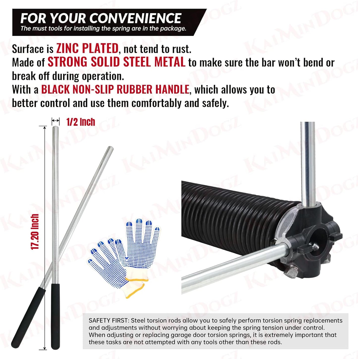 Pair of 1.75" Garage Door Torsion Springs Set with Non-Slip Winding Bars&Gloves, High Precision Electrophoresis Oil-Free Black Coated for Replacement, MIN 16,000 Cycles (0.243 x 1.75"x 32")