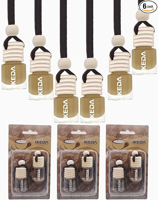 Car Air Freshener 4ml Car Scents | 6pcs 45-Days Keep Fragrance | Automotive Hanging Diffuser Bottles | Remove Auto Odor Long-Lasting Fresh Air for Home Deodorize (Coffee, 6pcs)