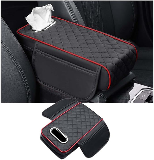 Car Center Console Armrest Pad for Lincoln, Leather Cover with Storage Pocket & Tissue Box Holder, Memory Foam Cushion for Aviator Standard SUV 2020-2025,Multi-Colored