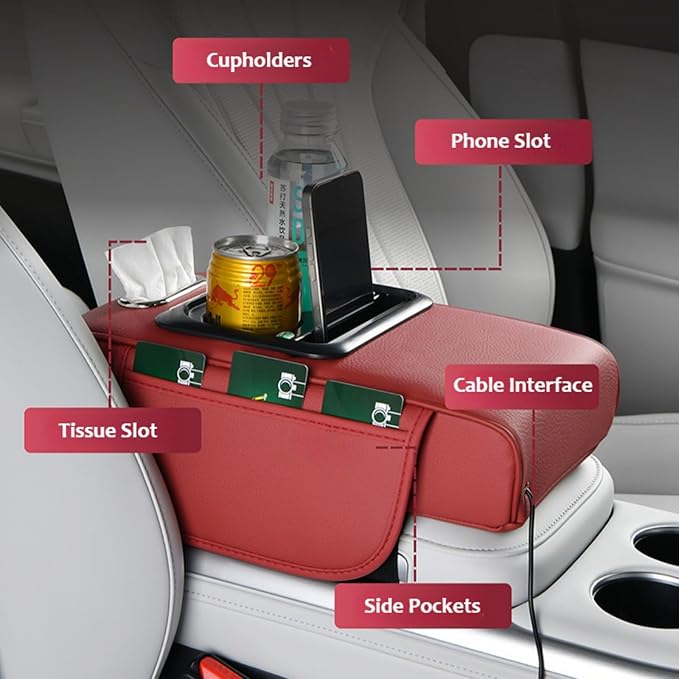 Armrest Box Pad for Car w/Type-C Charging Interface, Car Center Console Cover w/Cup Holder, Interior Car Accessories (Coffee)