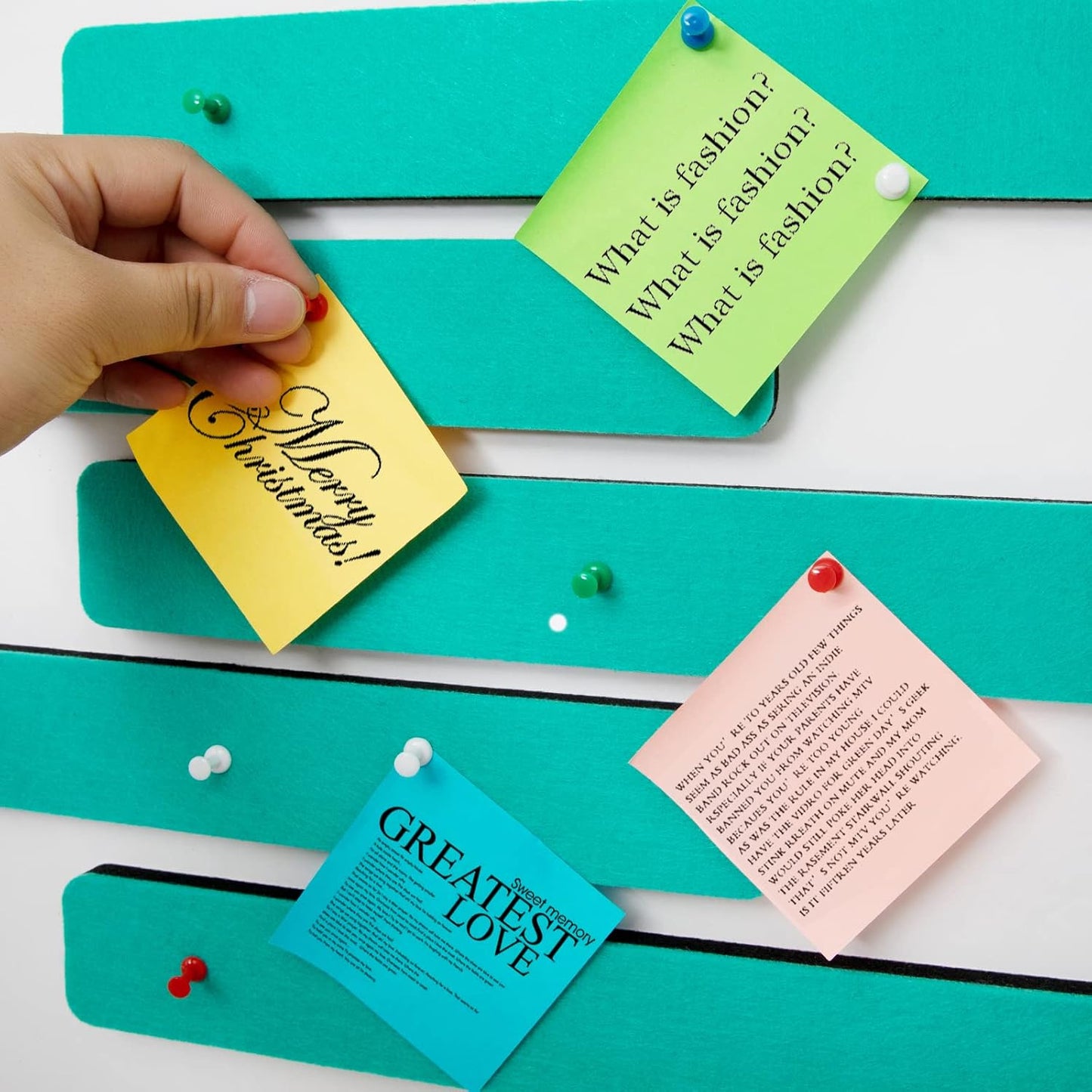 Felt Pin Board Bar Strips Bulletin Board for Bedrooms Offices Home Wall Decoration, Notice Board Self Adhesive Cork Board with 35 Push Pins for Paste Notes, Photos, Schedules
