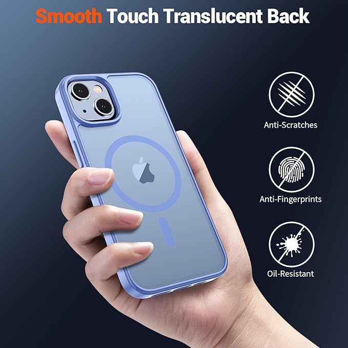 SUPFINE Magnetic for iPhone 15 Case (Compatible with MagSafe) (Military Grade Drop Protection) Slim Translucent Matte Shockproof with Anti-Fingerprint Phone Case, Blue Purple