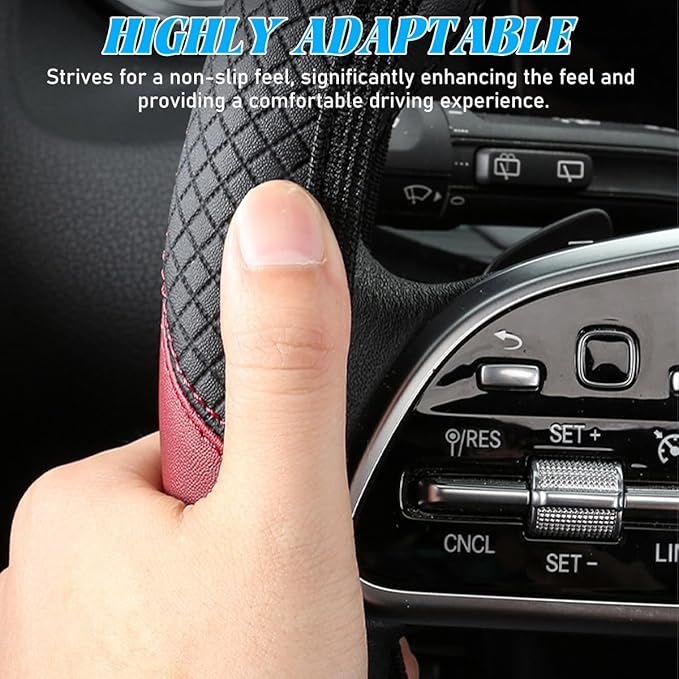 Car Steering Wheel Cover, Elastic Stretch Leather Non-Slip Vehicle Steering Wheel Guard, Automotive Interior Protective Decor Accessories, Universal for SUV RV Truck (Black/Blue)