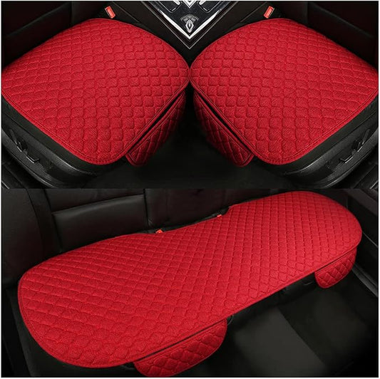 3PCS Set Car Seat Cushion for Front and Back Seat, 3D Soft Linen Breathable Auto Seat Cover, Comfort Non-Slip Rubber Bottom, Car Seat Protector Pad Universal for Office Chair, Home (Red/3PCS)