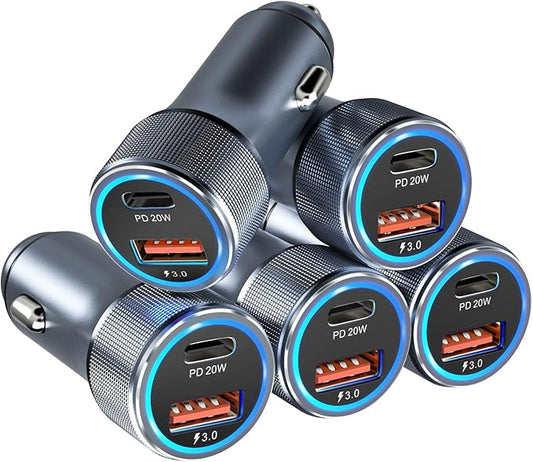 5 Pack USB C Car Charger, Bangfun 36W Dual USB Car Adapter Fast Charge PD&QC 3.0 Cigarette Lighter USB Charger Compatible iPhone 15 14 13 12 11 Pro Max SE,iPad,Samung S24/S21/S20, Pixel(Grey)
