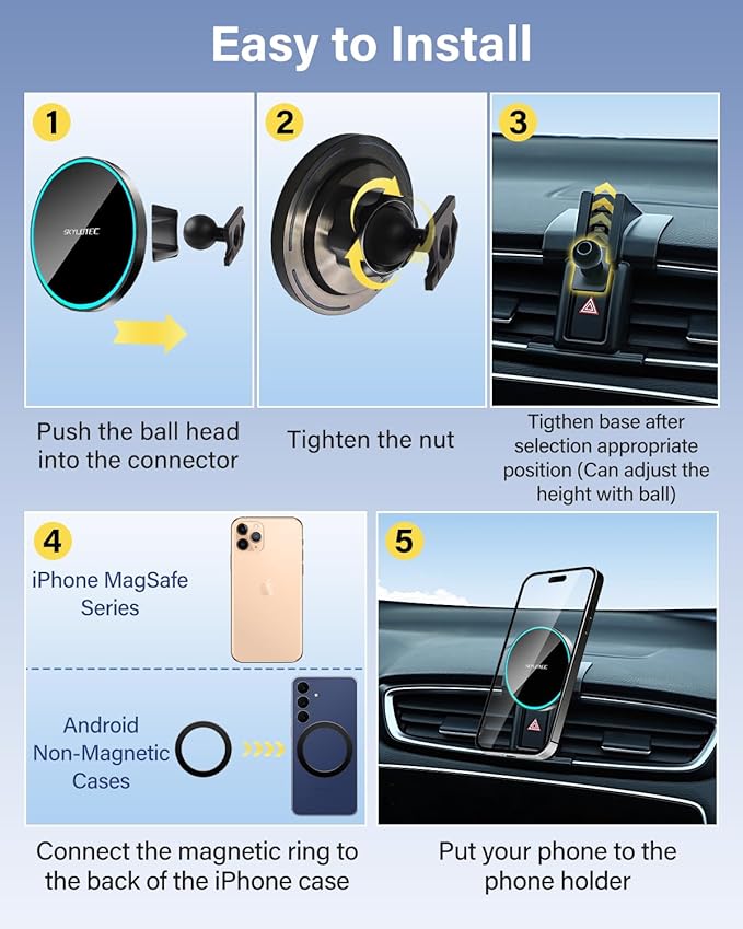 Phone Mount for Toyota RAV4 2019-2024 Premium XLE, Adventure, TRD Off-Road, Limited, Hybrid XSE Accessories Car Magnetic Phone Holder for MagSafe, Strong Magnets Fast Wireless Charger Cell Phone Base