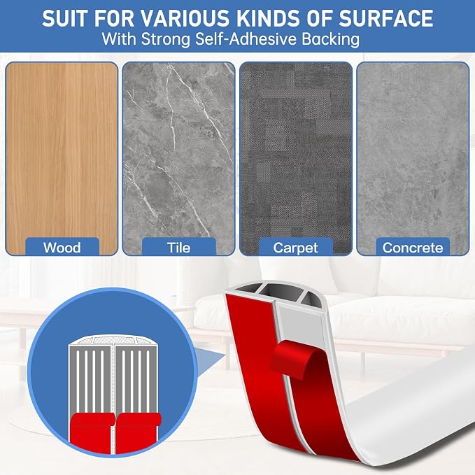 Floor Cord Cover Self Adhesive Cord Hider Floor Extension Cord Covers
