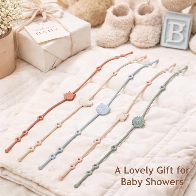 ROCCED Toy Straps for Baby 6pcs, Silicone High Chair Toys Straps Stroller Accessories Toddler Bottle Strap Car Seat Toys Baby Travel Essential Silicone Animal Design Blush+Ivory+TER