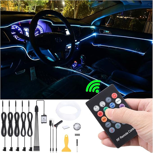 6 m Optic Fiber Car Ambient Lighting Kit RF Remote Control 8 Colors Multicoloured Music Interior Lighting Kit 12V 1W