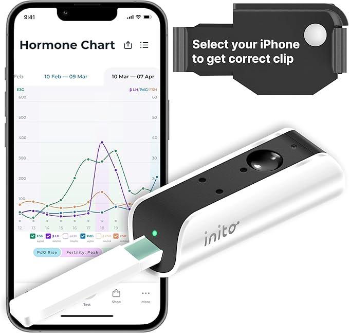 Inito Fertility Monitor & Hormone Tracker for Women | Estrogen, LH, PdG (Urine Metabolite of progesterone), FSH | Track and Confirm Ovulation | Includes 15 Test Strips (iPhone 16 Pro)