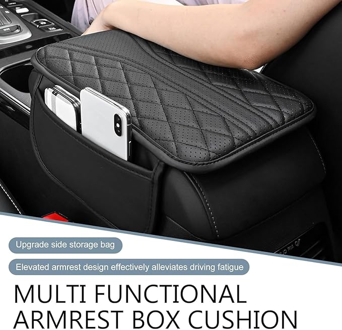 Car Center Console Cover for Lexus RX 350 2021-2023, Leather Memory Foam Auto Armrest Cover Cushion Pad with 2 Storage Bags Non-Slip Universal Interior Accessories,Black