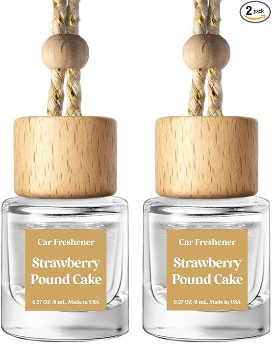 C Classy Hanging Car Air Freshener 2 Pack, Strawberry Pound Cake Essential Oil Diffuser, Long-Lasting Fragrance, Cute Glass Bottle Car Accessories for Women & Men, Made in USA