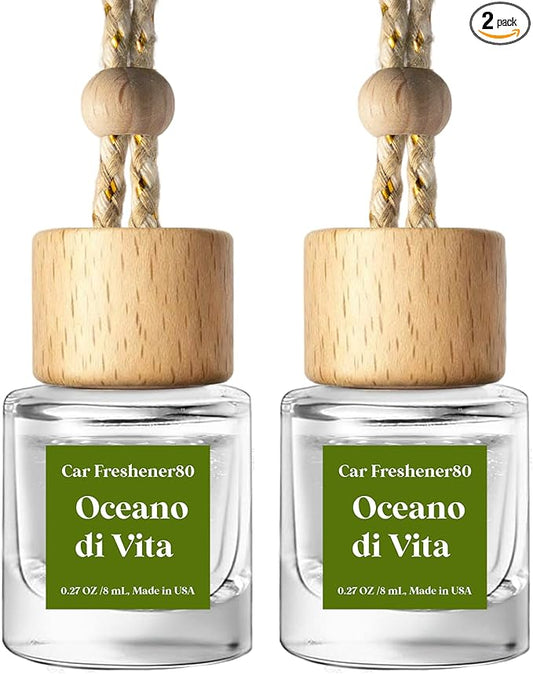 C Classy Hanging Car Air Freshener 2 Pack, Oceano Essential Oil Diffuser, Long-Lasting Fragrance, Cute Glass Bottle Car Accessories for Women & Men, Made in USA