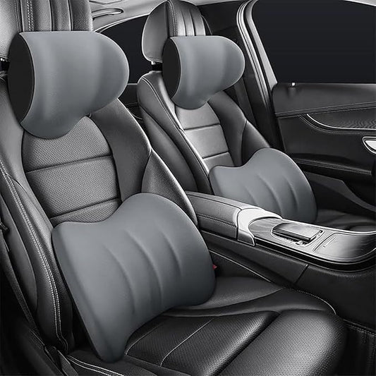 Car Headrest & Lumbar Support Cushion for Hyundai Santa Fe 2010-2023, Ergonomic Car Seat Headrest Memory Foam Neck and Back Pillow Kit Breathable Removable for Driving Fatigue Relief,B/Gray