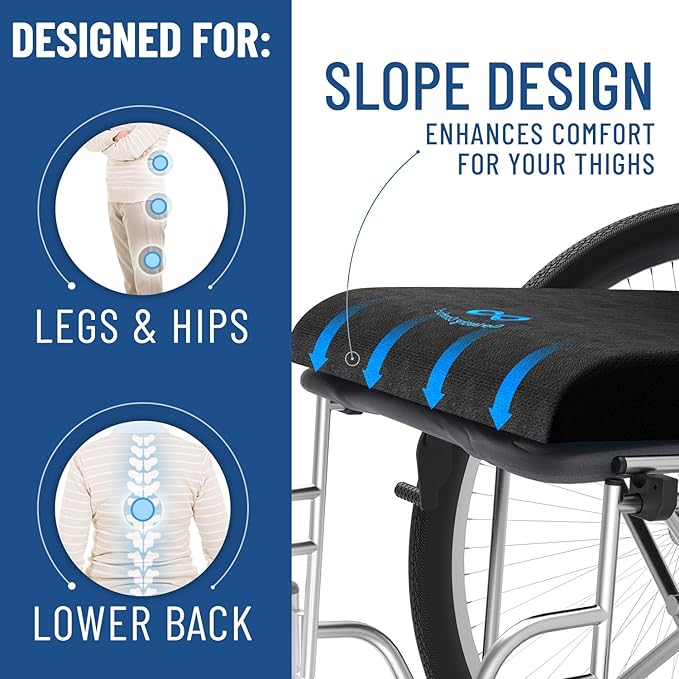 Everlasting Comfort Memory Foam Wheelchair Cushion - Gel Seat Cushion for Seniors and Adults - Pressure Relief and Tailbone Pain Support - Ventilated and Soft Cushion for Ultimate Comfort
