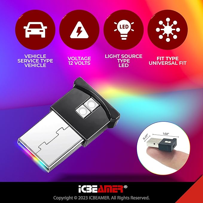 ICBEAMER Smart USB 1-Pack (Yellow) | Auto LED Interface Plug-in Miniature Night Light for Car, Van, Pickup, Truck, Interior, Trunk, Enhance Mood Lighting