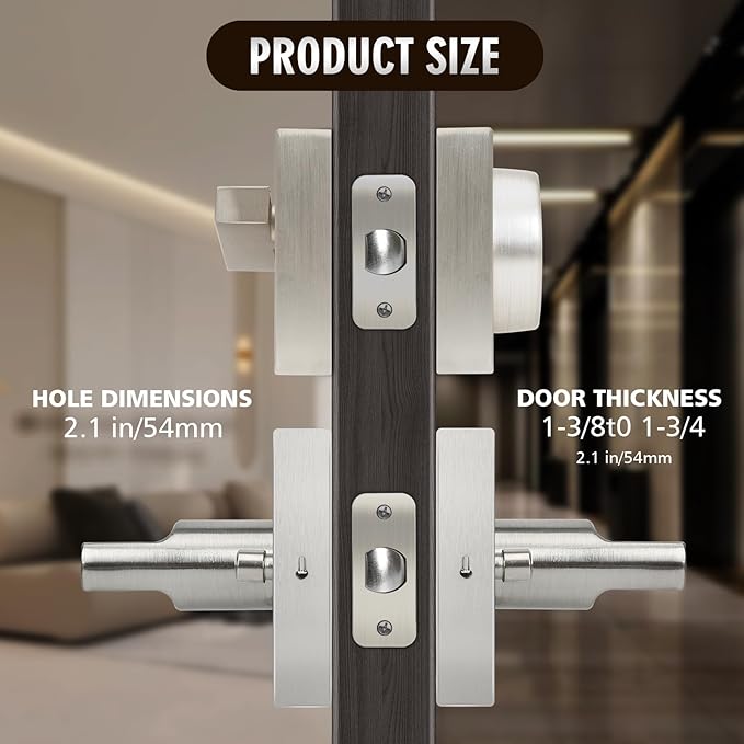 Front Door Handle Set with Deadbolt, Door Levers and Single Cylinder Deadbolt Set, Keyed Alike Heavy Duty Keyed Privacy Handles Locksets,(Satin Nickel,2Pack)