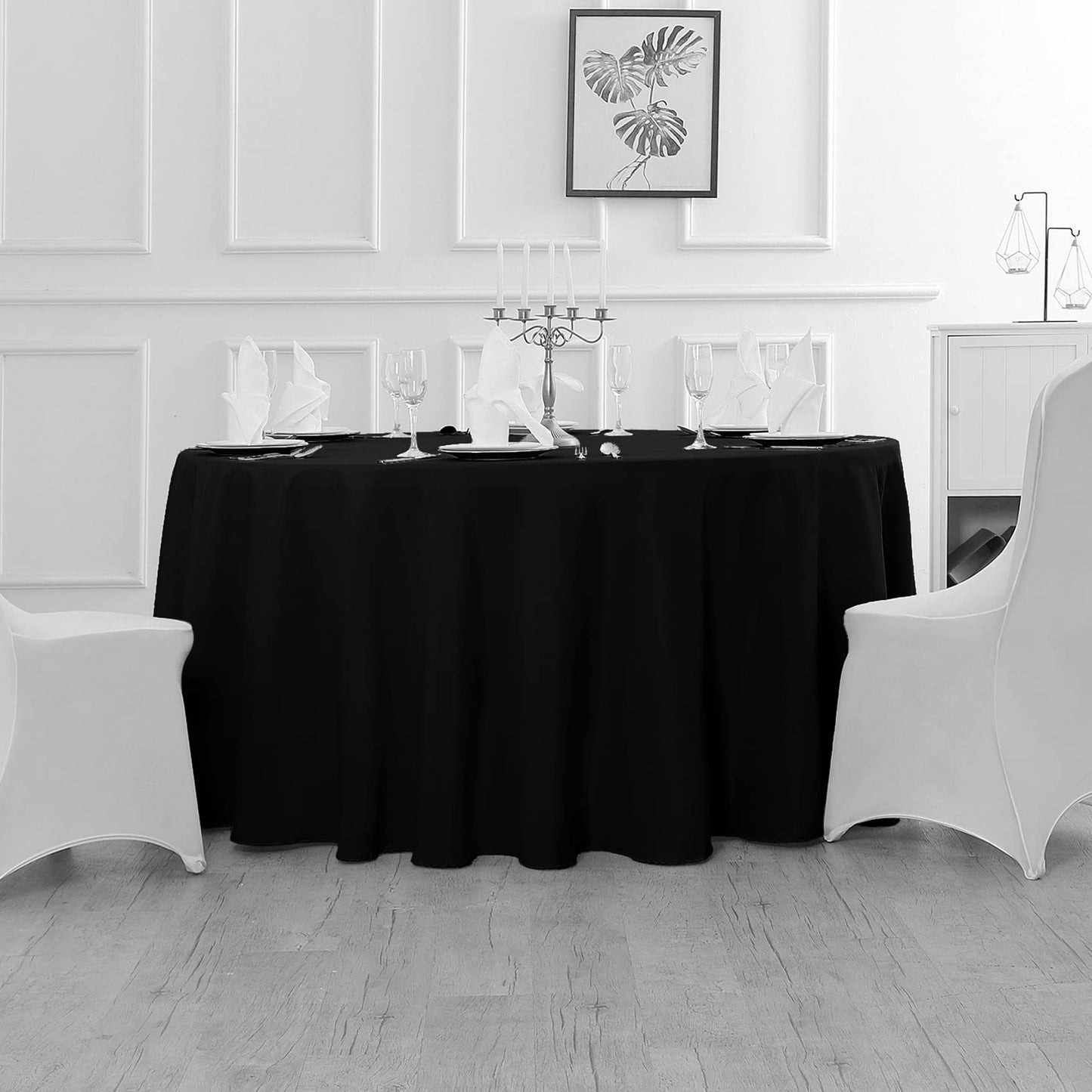 Fokitut 2 Pack Waterproof Round Tablecloth, 120 Inch, Stain Resistant and Wrinkle Polyester Table Cloth, Fabric Table Cover for Kitchen Dining, Wedding, Party, Holiday Dinner-Black
