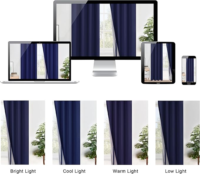 XWZO Full Shading Blackout Curtains 84 Inches Length with Tiebacks- Heat and Light Blocking Ring Top Window Drapes with Black Liner Backing for Bedroom/Kid's Room, Navy Blue, W42 x L84, Set of 2