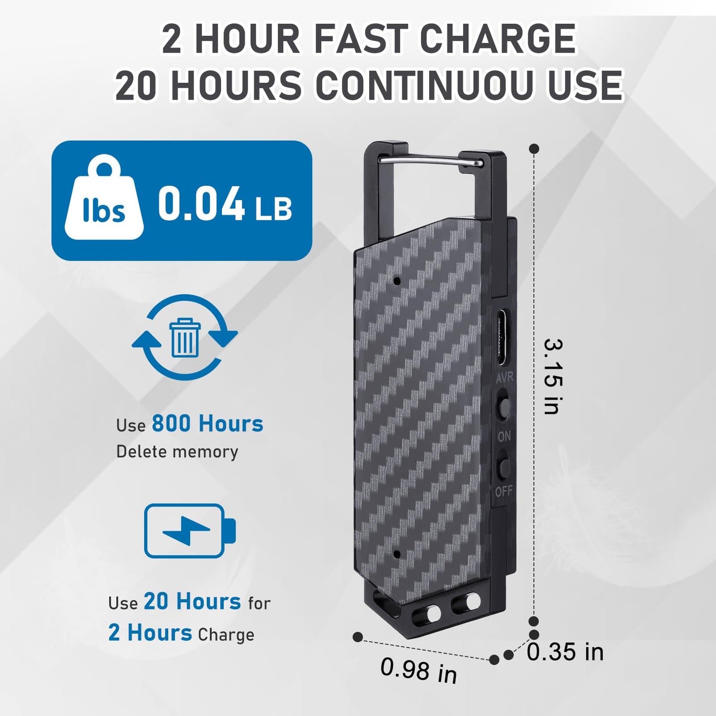 64GB Digital Voice Recorder with Bluetooth - Voice Activated Keychain Audio Recording Device - 800 Hours Capacity for Classes, Interviews, Meetings, Music