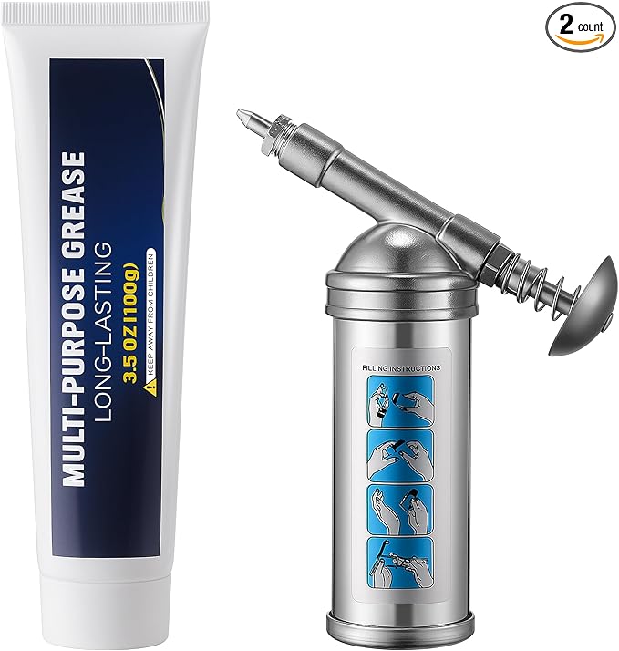 Mini Grease Gun with High Performance Bicycle Grease, Small Lubricant Gun with Nozzle, Bicycle Lubricant and Lube Kit 100g for Bike, Pedals, Bearings, and Chains, 3oz Cartridges