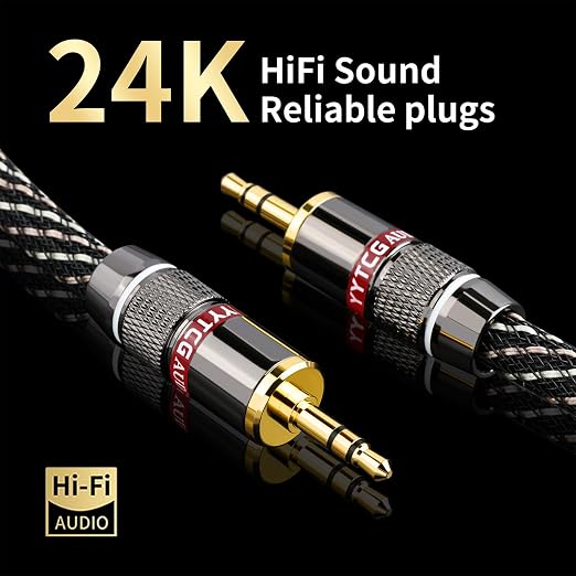 Audiophile HiFi Audio Cable–3.5mm to 3.5mm, 6N OFC Core, 24K Gold-Plated Plugs