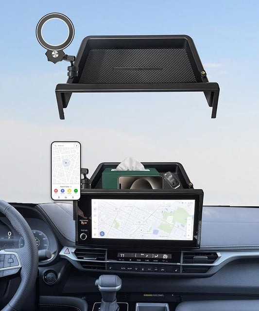 Car Phone Holder for 2025 2026 Toyota Sienna Accessories Apply to 8/12.3 Inch Screen Fixed Clip Magnetic Cell Phone Mount Hands-Free 360 Degree Rotation with Dashboard Storage Tray