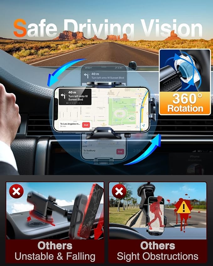 VANMASS Phone Holders for Your Car Ultimate Military-Grade Car Phone Holder Mount【Patent & Safety Certs】 Upgraded Shockproof Truck Air Vent Phone Mount for iPhone 17 Pro Max 16 Samsung Android,Blue