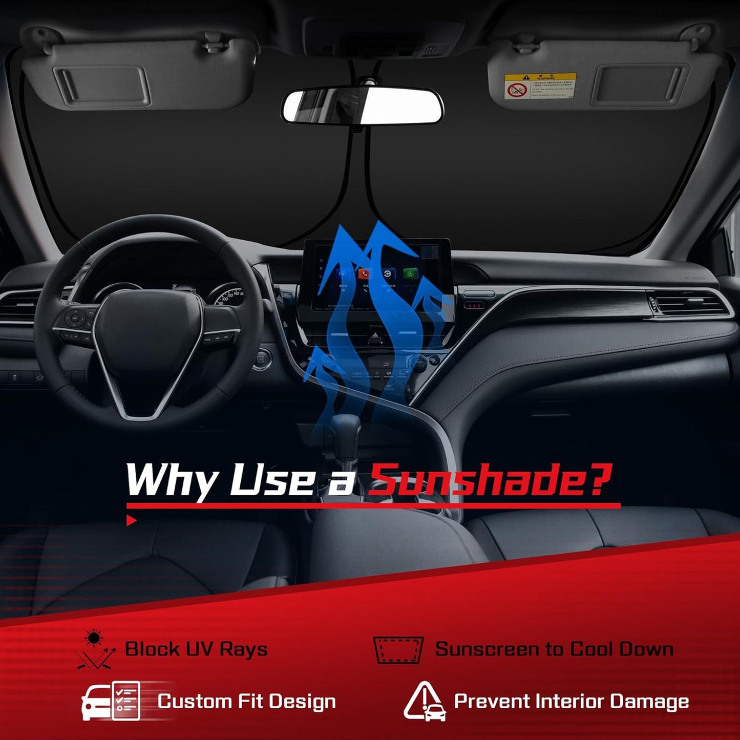 ARISMOTOR Windshield Sun Shade for Ni-ssan Leaf 2018-2025, Custom Fit Foldable Front Window Sunshade Sun Visor Protector, Block UV Rays Keep Your Car Cooler