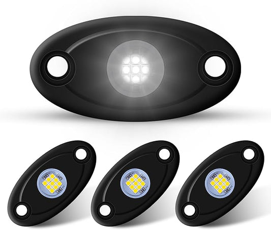 4Pods LED Rock Lights White LED Neon Underglow Light for Car Truck ATV UTV SUV Underbody Glow Trail Rig Lamp Waterproof (White)