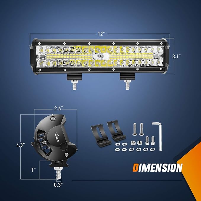 Nilight LED Light Bar 2Pcs 12 Inch 300W Triple Row Flood Spot Combo 30000LM Driving Lights with Off Road Wiring Harness Kit -2 Leads for Trucks ATV UTV SUV, 2 Years Warranty