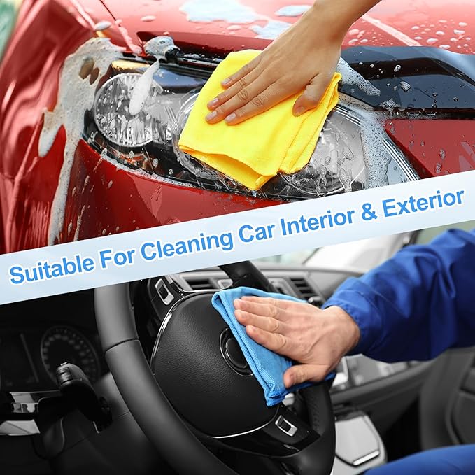 HARFINGTON 4 Pack Microfiber Cleaning Cloth, 24" x 16" Multi-Functional Cleaning Towels Reusable Absorbent Rags for Car Wash Kitchen Household Window Clean, Sapphire Blue