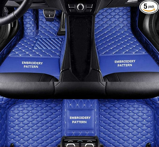 Car Floor Mats for 99% Cars, Trucks and SUVs Full Coverage Pads Protection Non-Slip Leather Floor Liners (Blue)