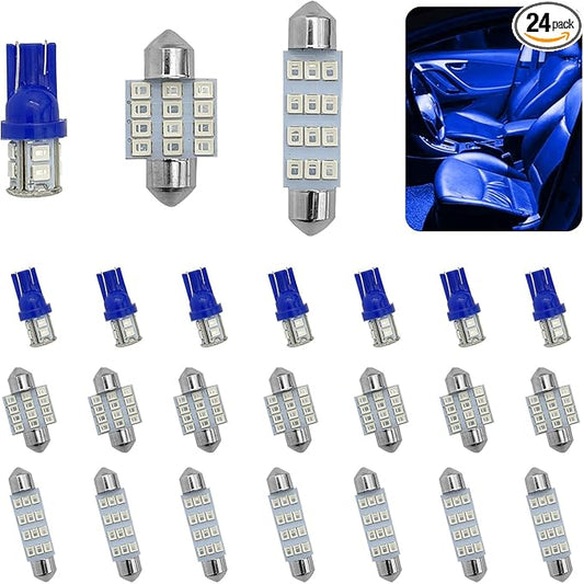 24PCS LED Interior Car Lights, Interior Car Lights Dome Light Set T10 31 mm 42 mm Replacement Bulbs for Top Map Dome Tail Cab Lights and License Plate Courtesy Lights Accessories (Blue)