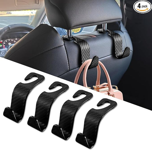 4PCS Car Seat Headrest Hook, Plastic Auto Back Seat Hanger Hooks, Multi-functional Stylish Seat Hooks, Universal Car Interior Headrest Hanger Storage Accessories for Purse Coats Handbag (Black)