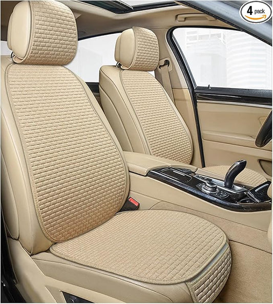 4PCS Car Seat Cover Pad, Breathable Auto Front Seat Bottom Cushion Mat & Seatback Cover, Soft Comfortable Vehicle Full Seat Protector, Universal Truck SUV Car Accessories (Beige)