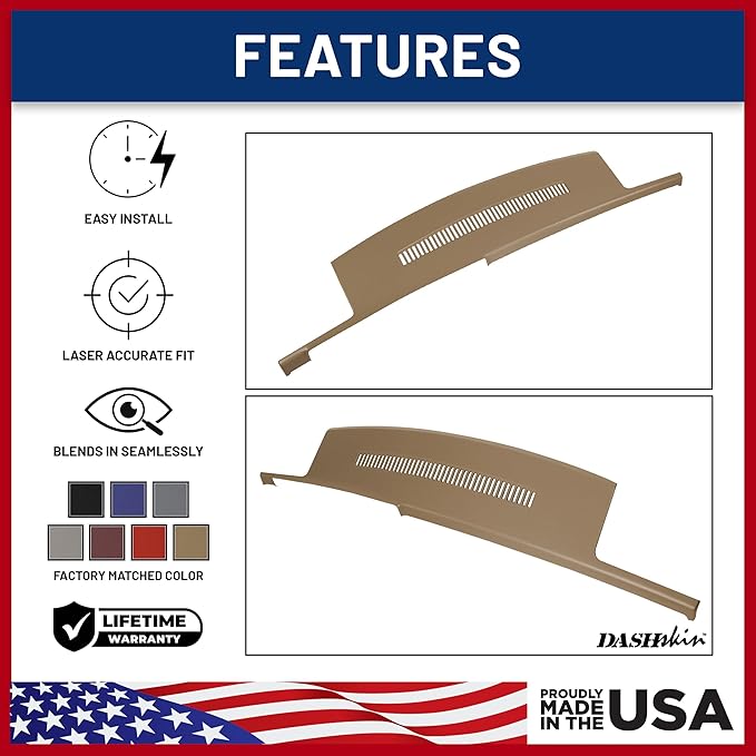 DashSkin Dash Cover Compatible with 1988-1994 C1500 C2500 C3500 K1500 K2500 K3500 Silverado Sierra Tahoe Yukon Suburban in Saddle (Tan) - Hard Molded Plastic Dashboard Cap
