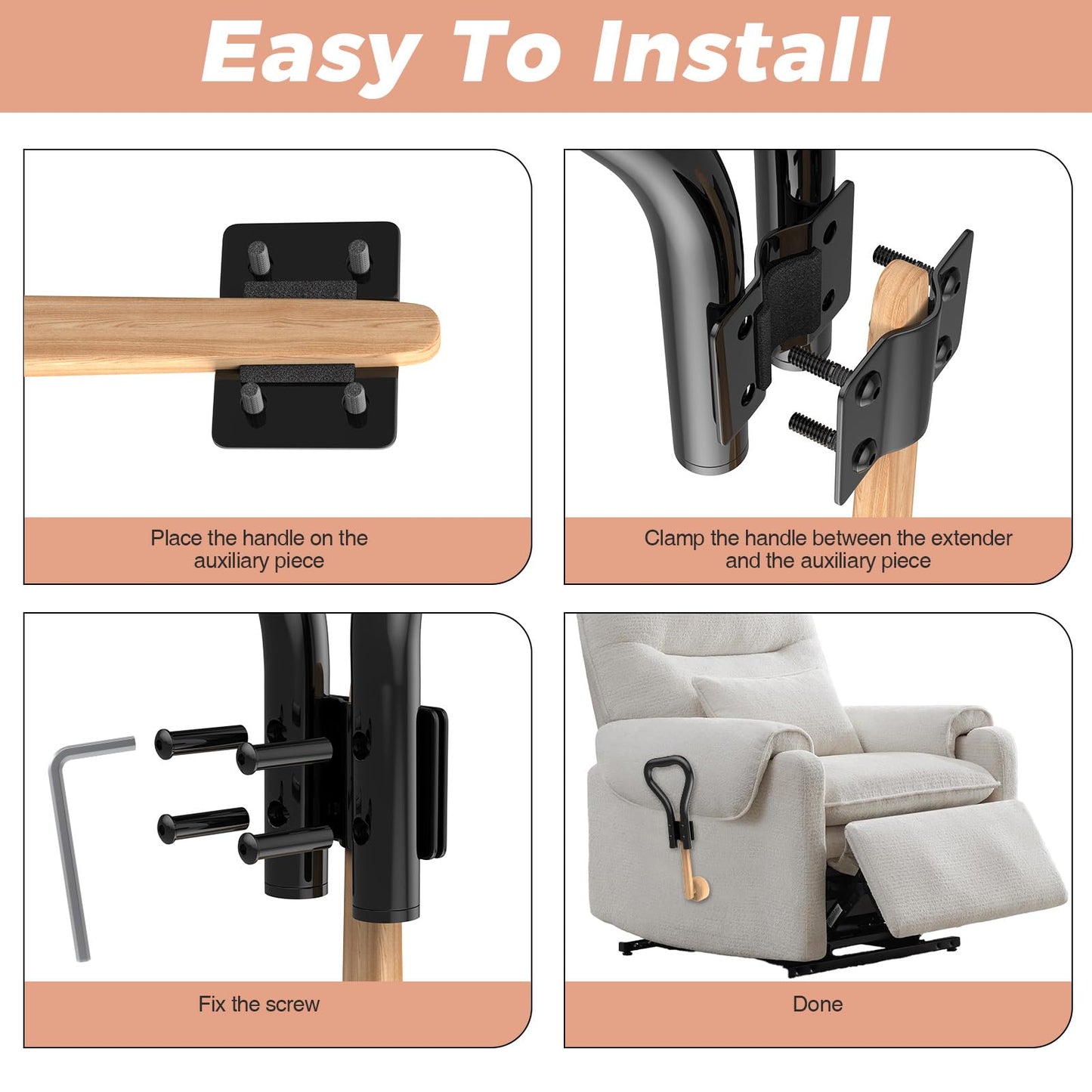 AIYOTAR Recliner Handle Extender, Recliner Lever Extender, Lazy Boy Chair Handle Extender Replacement, Recliner Chair Arm Extension for Elderly Operate Recliner Chair Handle Lever&Lift Footrest Easier