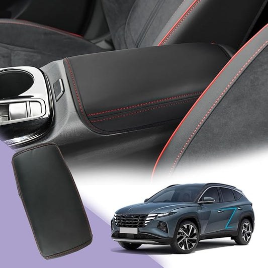 2024 Tucson Center Console Cover 2022-2024 Hynudai Tucson Armrest Cover Tucson Center Console Armrest Pad Soft Leather 2023 Tucson SEL Armrest Console Cover 2024 2023 Hynudai Tucson Accessories (Red)