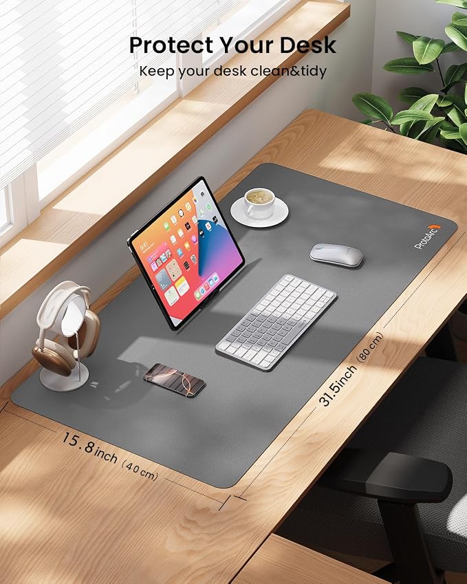 ProtoArc Leather Desk Mat, Large Mouse Pad- 31.5×15.8 inch, Non-Slip PU Leather