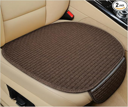 2PCS Car Seat Bottom Cover Pad, Breathable Auto Front Seat Button Cushion Mat with Pocket, Soft Comfortable Vehicle Seat Protector Pad, Universal Truck SUV Car Accessories (Coffee)