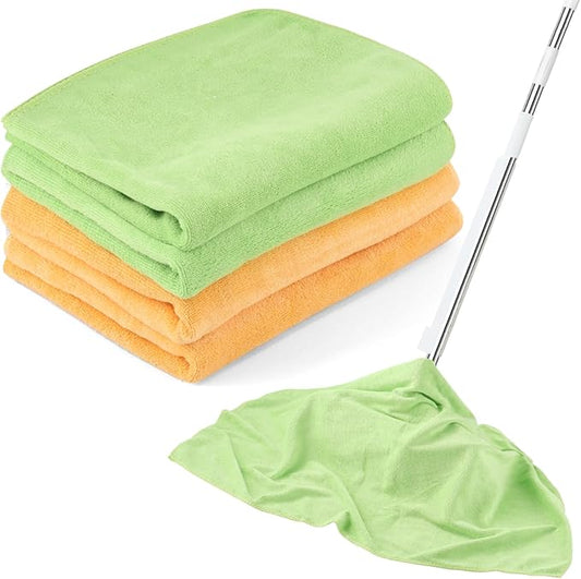 4 Pack Extra Large Microfiber Cleaning Cloths 20"x30", Lint-Free Reusable Towels for Home, Glass, Windows, Office, Kitchen, Bathroom – Green & Orange