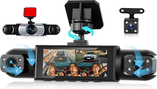 4 Channel 360° Dash Camera Front and Rear Inside Left Right, 3.16 Inch Dash Cam for Cars, Built-in Night Vision, Sensitive Motion Detection 24/7 Recording Parking Mode Monitor Reversing Help