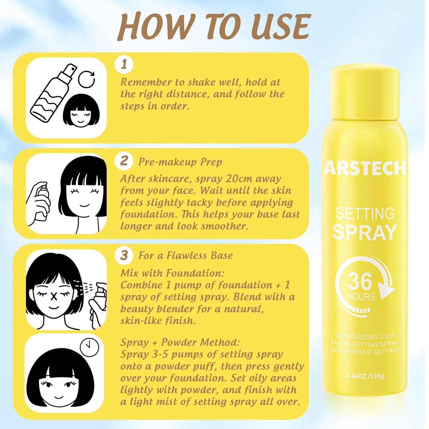 Setting Spray for Makeup Long Lasting for up to 36HR Wear Vitamin C Ultra-Fine Face Mist Dewy Hydrating & Soothing Finishing Spray for Make Up Fixing Spray All-Day Fresh Look 4.44 oz